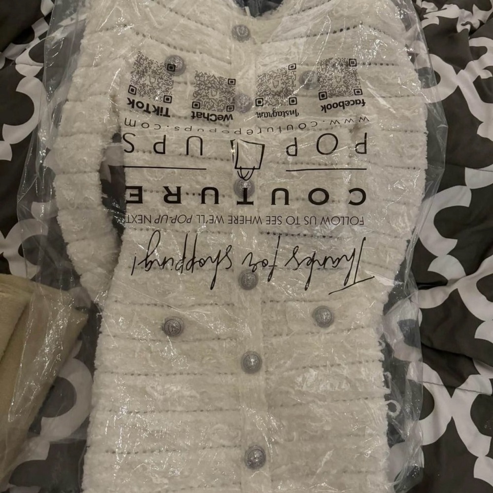 Balmain Short White Tweed Dress With Silver Embossed Buttons